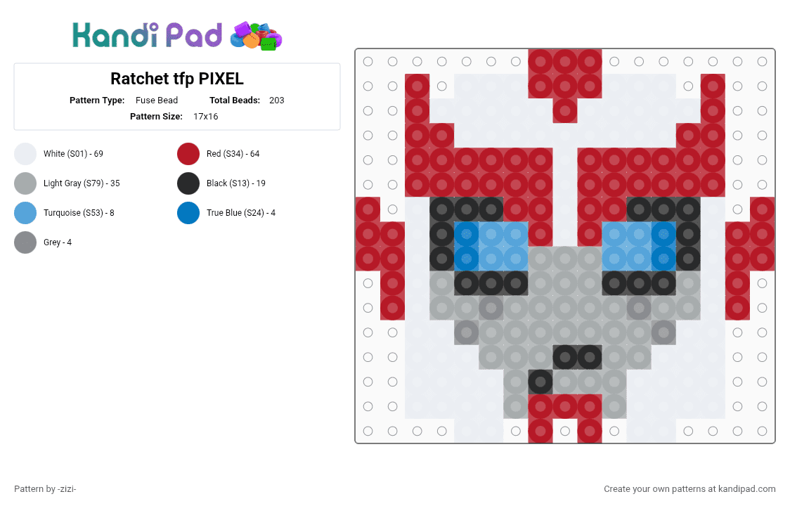 Ratchet tfp PIXEL - Fuse Bead Pattern by -zizi- on Kandi Pad - red,gray,transformers
