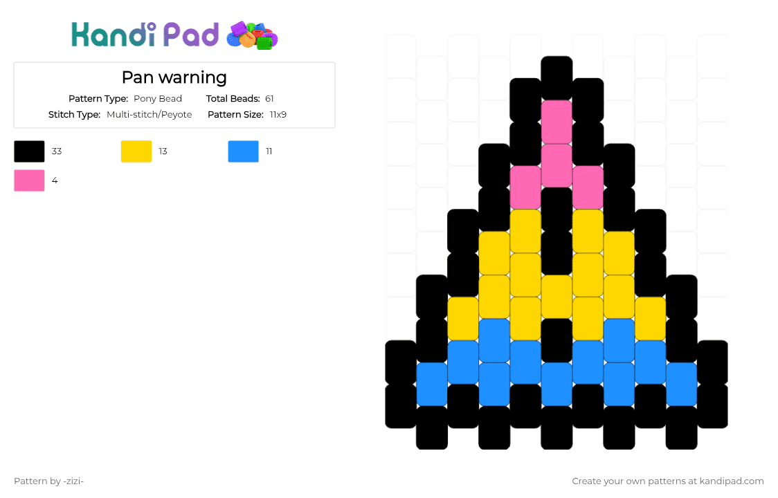 Pan warning - Pony Bead Pattern by -zizi- on Kandi Pad - black,yellow,light blue