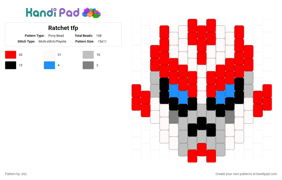 Ratchet tfp - Pony Bead Pattern by -zizi- on Kandi Pad - red,beige,transformers