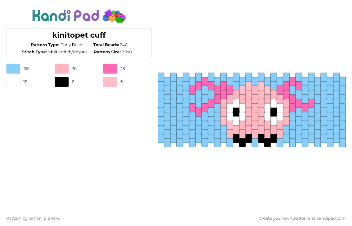 kinitopet cuff - Pony Bead Pattern by lemon_pie-foxx on Kandi Pad - light blue,pink,kinitopet,kinito,axolotl,cute
