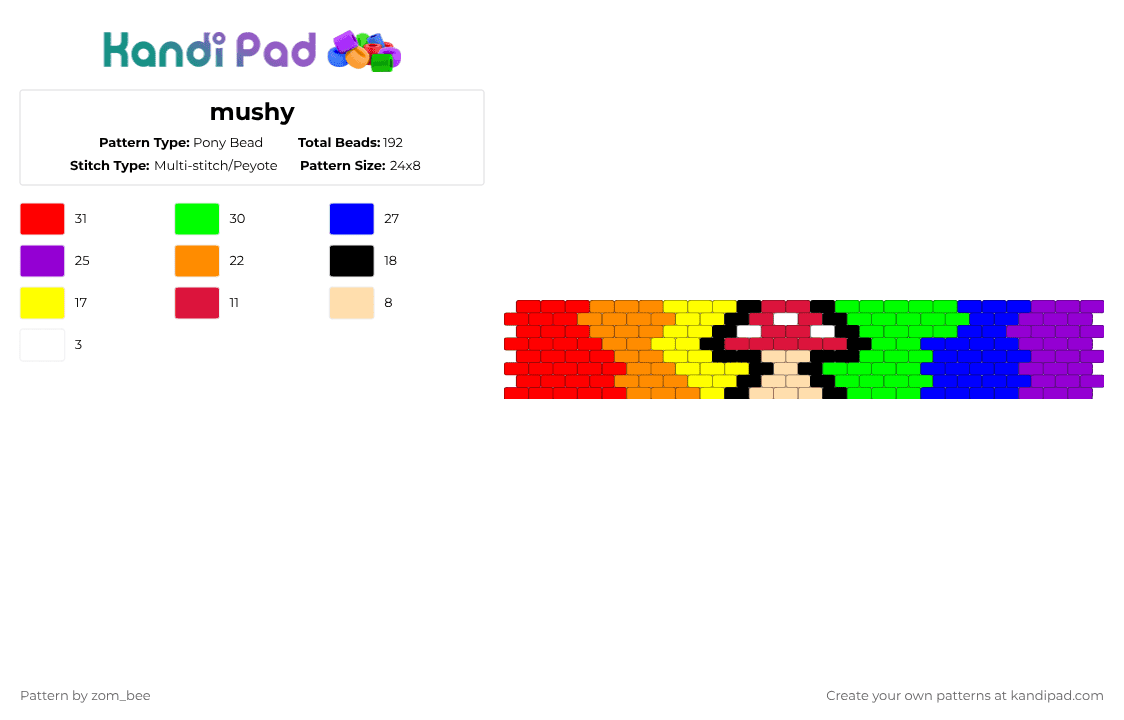 mushy - Pony Bead Pattern by zom_bee on Kandi Pad - red,green,purple