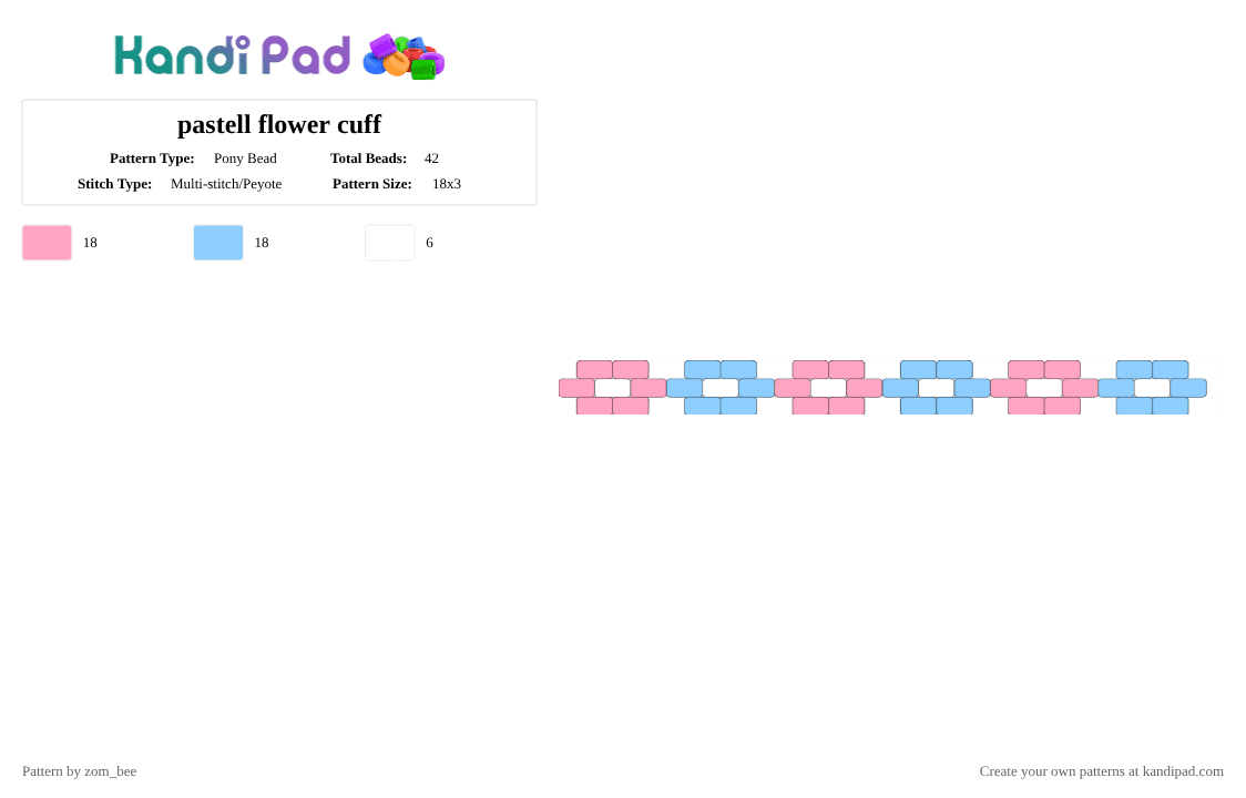 pastell flower cuff - Pony Bead Pattern by zom_bee on Kandi Pad - pink,light blue