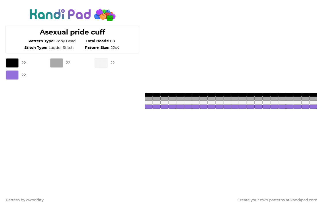 Asexual pride cuff - Pony Bead Pattern by owoddity on Kandi Pad - beige,purple