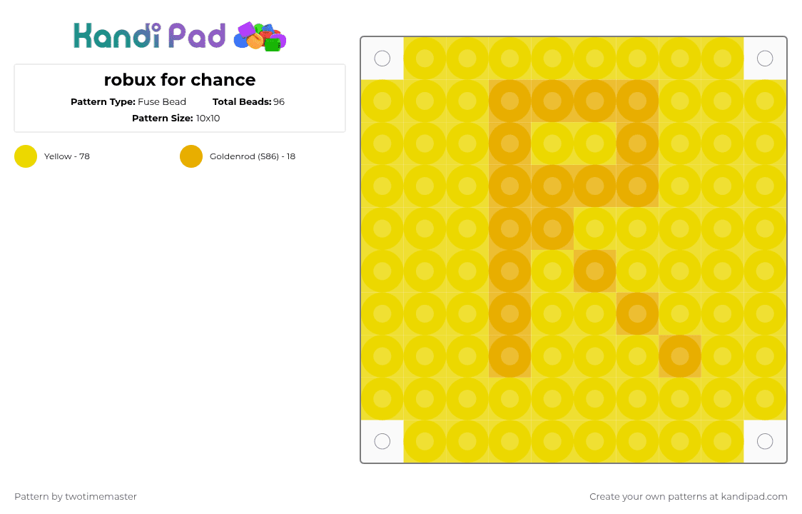 robux for chance - Fuse Bead Pattern by twotimemaster on Kandi Pad - yellow,robux,robux forsaken,forsaken,gmabling,coin,chance