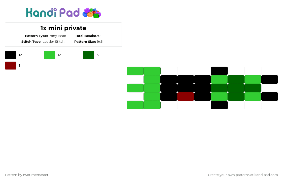 1x mini private - Pony Bead Pattern by twotimemaster on Kandi Pad - green,forsaken,1x,game,roblox