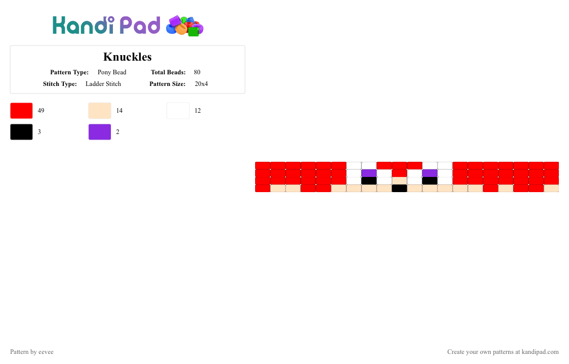 Knuckles - Pony Bead Pattern by eevee on Kandi Pad - red