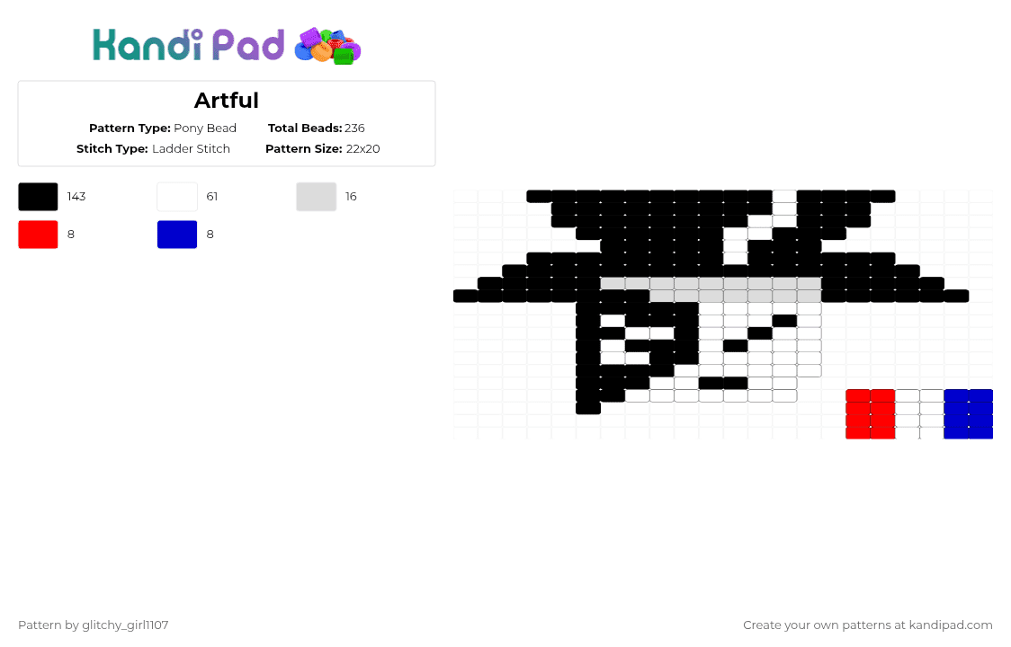 Artful - Pony Bead Pattern by glitchy_girl1107 on Kandi Pad - black,white,red,purple