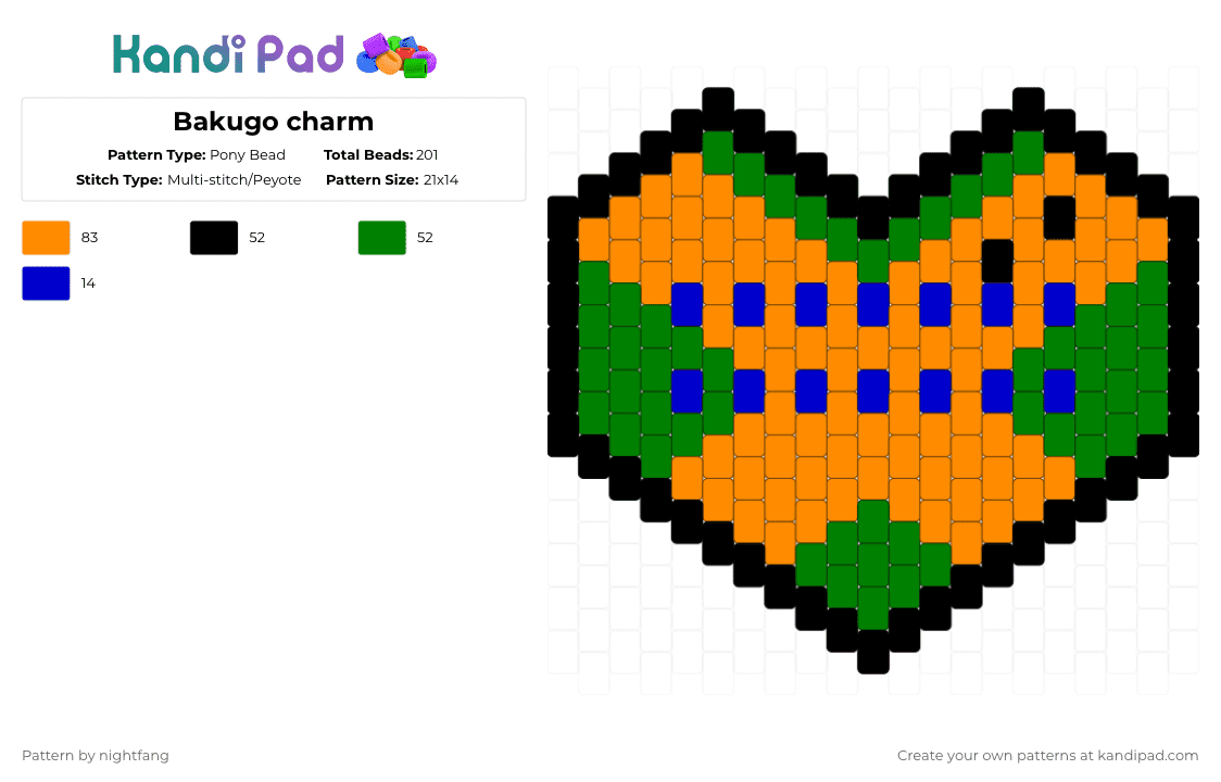 Bakugo charm - Pony Bead Pattern by nightfang on Kandi Pad - orange,green