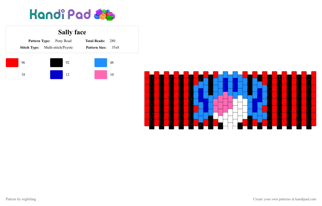 Sally face - Pony Bead Pattern by nightfang on Kandi Pad - light blue, red