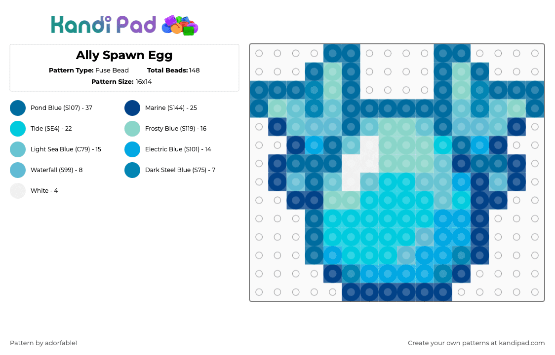 Ally Spawn Egg - Fuse Bead Pattern by adorfable1 on Kandi Pad - blue, light blue