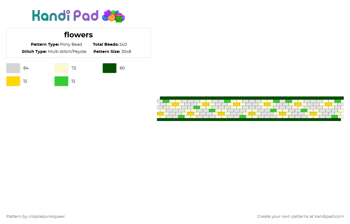 flowers - Pony Bead Pattern by cripplepunkqueer on Kandi Pad - white,yellow,green