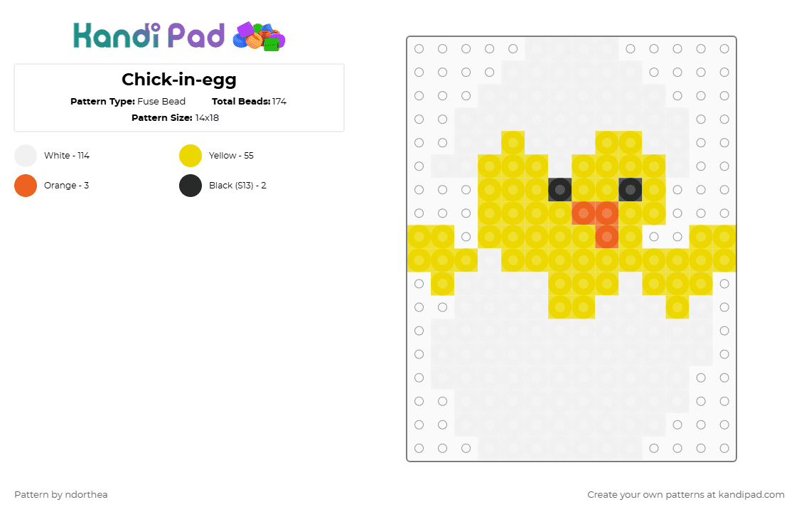 Chick-in-egg - Fuse Bead Pattern by ndorthea on Kandi Pad - white,yellow