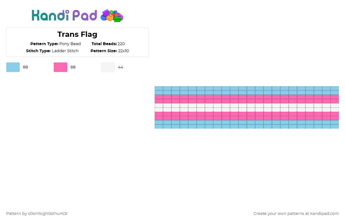 Trans Flag - Pony Bead Pattern by c0sm1cgh0sthunt3r on Kandi Pad - light blue,pink