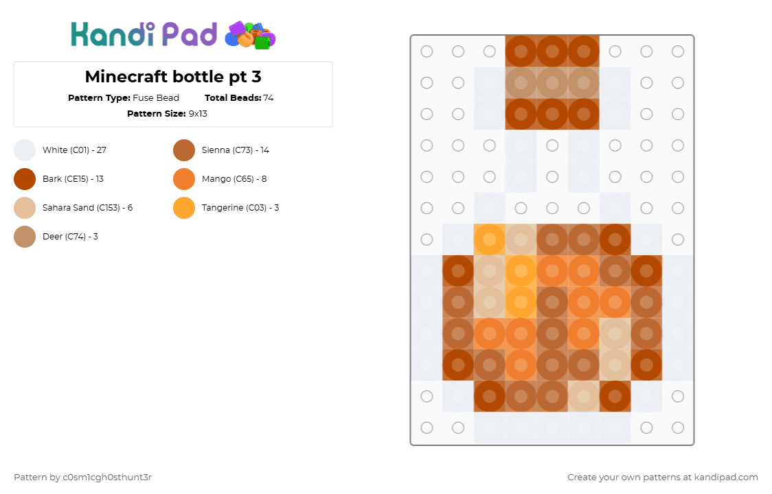 Minecraft bottle pt 3 - Fuse Bead Pattern by c0sm1cgh0sthunt3r on Kandi Pad - red,tan