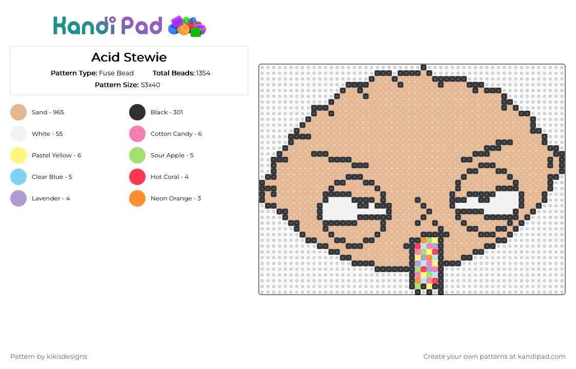 Acid Stewie - Fuse Bead Pattern by kikisdesigns on Kandi Pad - beige,acid,stewie,family guy