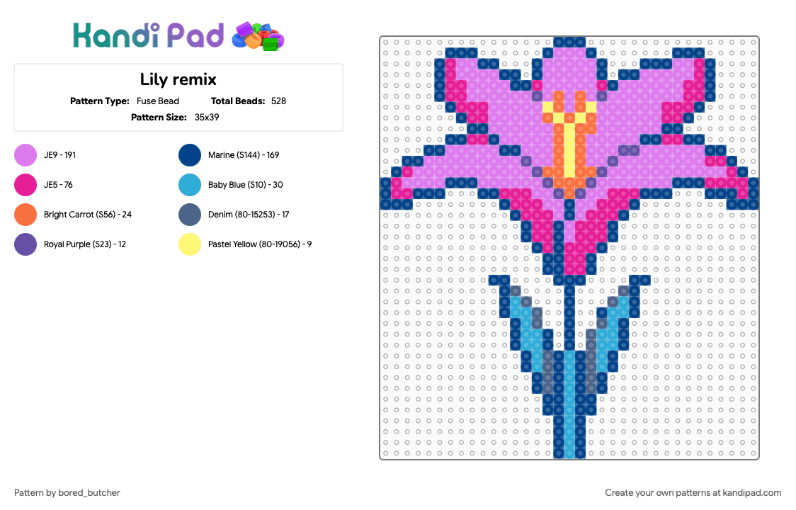 Lily remix - Fuse Bead Pattern by bored_butcher on Kandi Pad - blue, pink