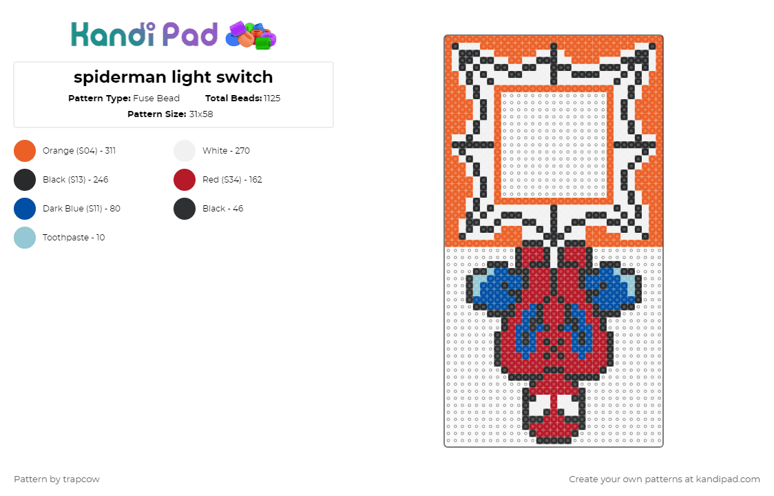 spiderman light switch - Fuse Bead Pattern by trapcow on Kandi Pad - orange,red