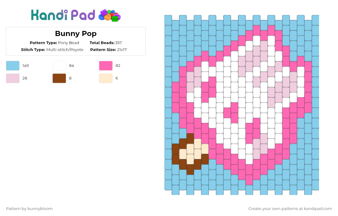 Bunny Pop - Pony Bead Pattern by bunnybloom on Kandi Pad - light blue,pink,bunny,candy,animal,icecream,popsicle,rabbit,cute,kawaii