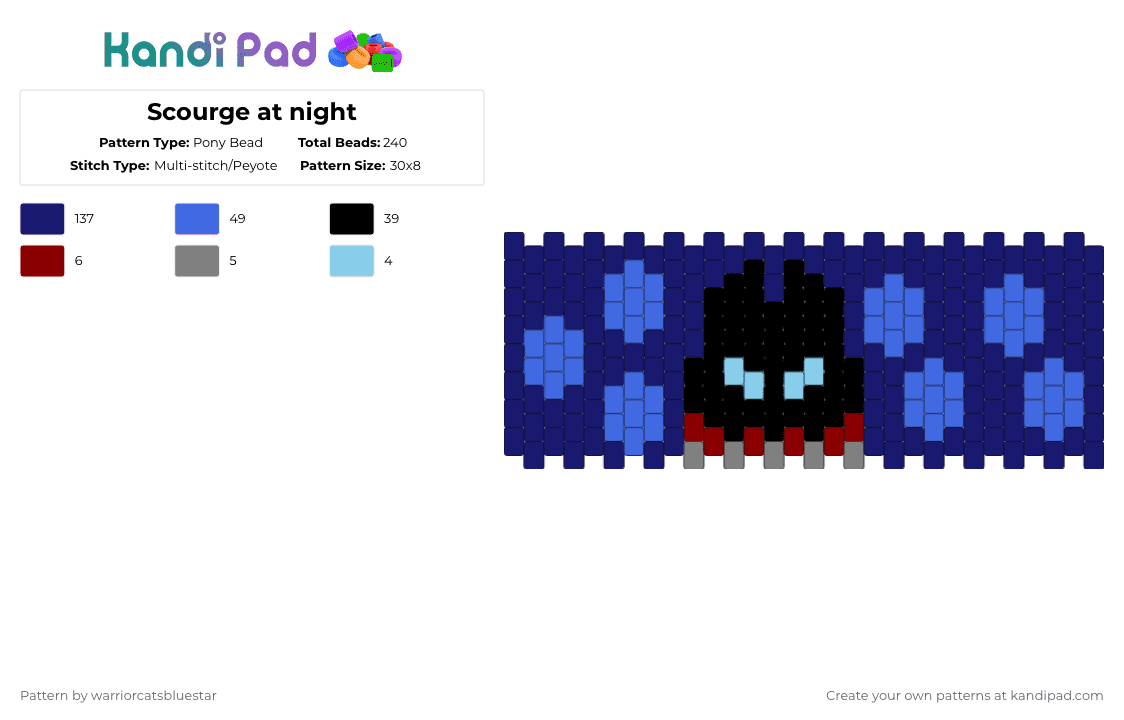 Scourge at night - Pony Bead Pattern by warriorcatsbluestar on Kandi Pad - purple,blue