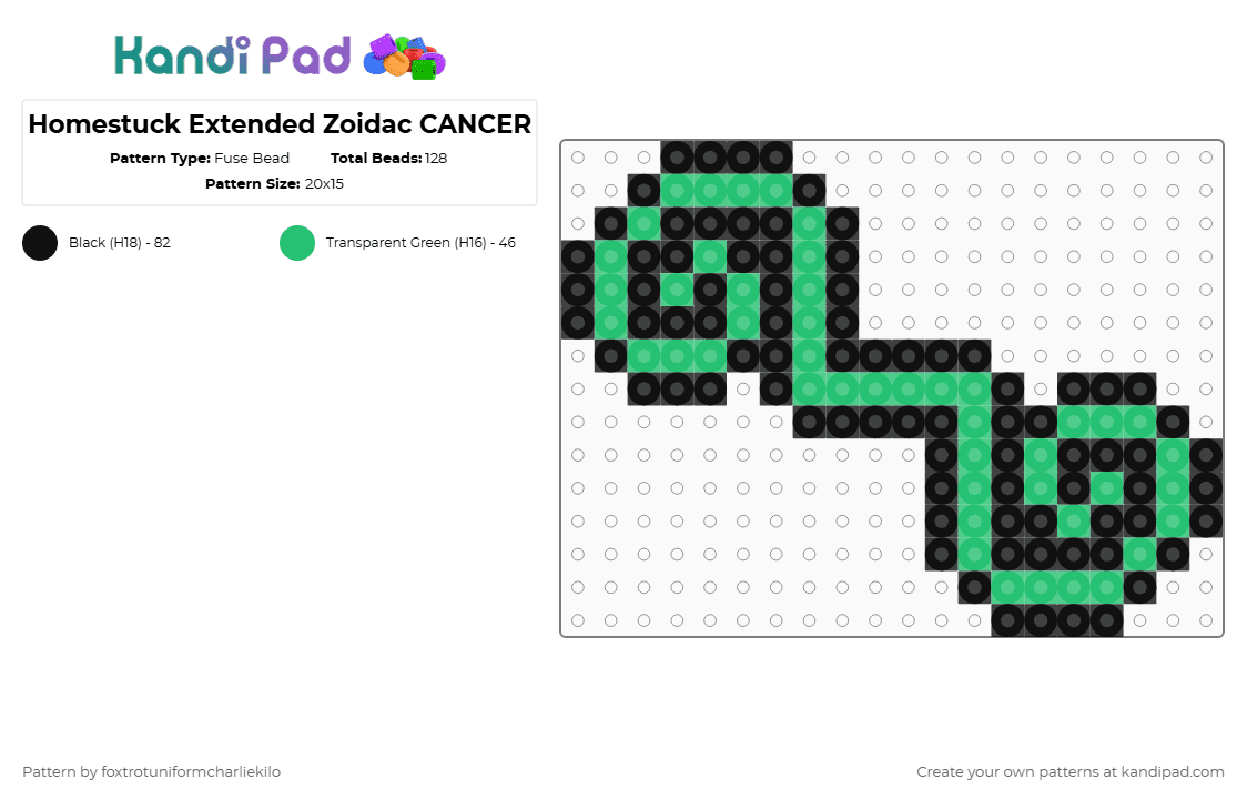 Homestuck Extended Zoidac CANCER - Fuse Bead Pattern by foxtrotuniformcharliekilo on Kandi Pad - black, cancer, extended zodiac, hiveswap, homestuck, mutant blood, teal, zodiac