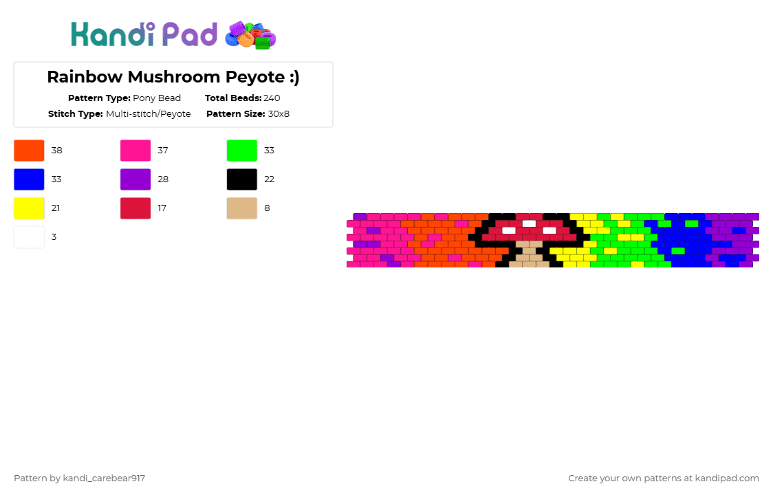 Rainbow Mushroom Peyote :) - Pony Bead Pattern by g4yd1n0s4ur on Kandi Pad - green, pink, purple, red