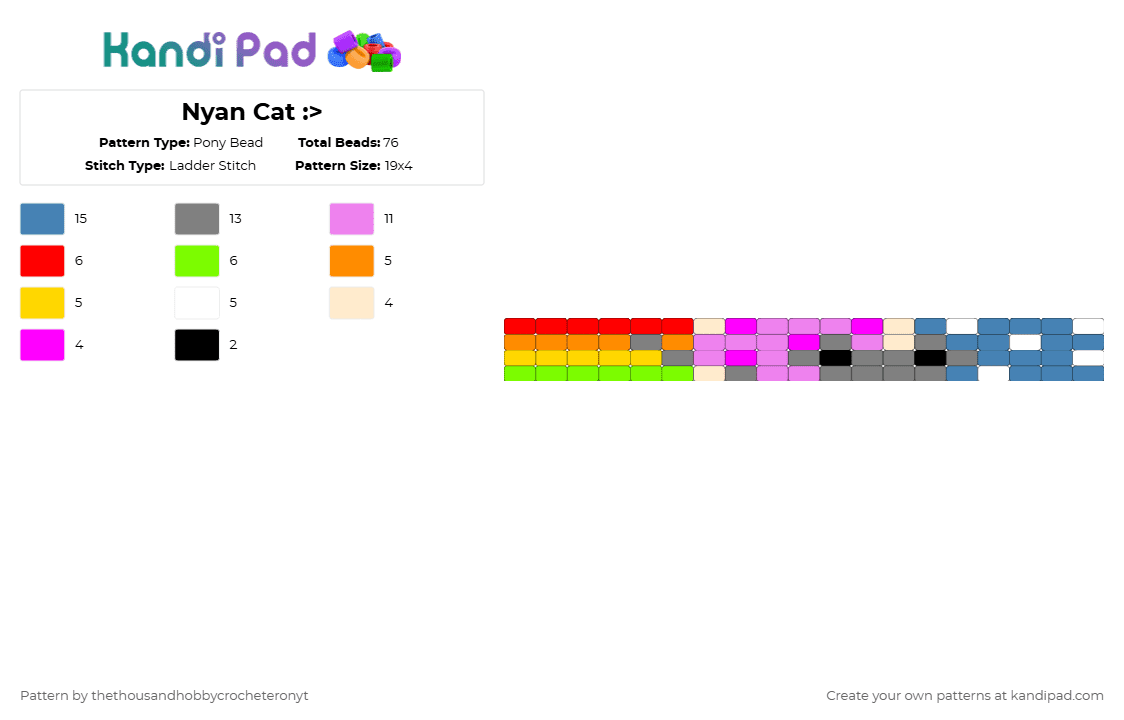 Nyan Cat :> - Pony Bead Pattern by thethousandhobbycrocheteronyt on Kandi Pad - gray,pink,blue