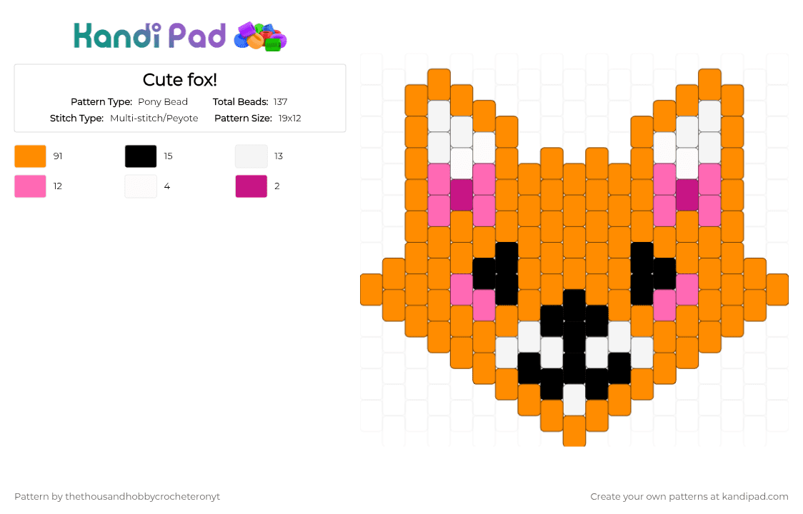 Cute fox! - Pony Bead Pattern by thethousandhobbycrocheteronyt on Kandi Pad - orange
