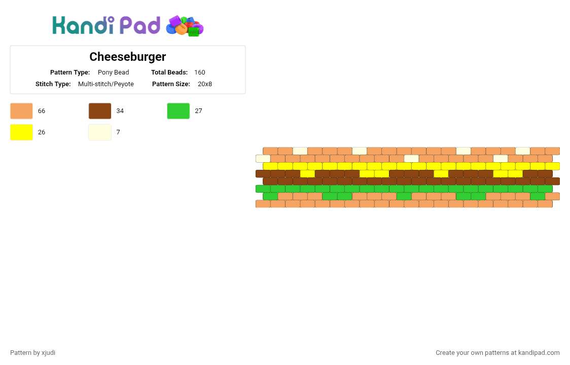 Cheeseburger - Pony Bead Pattern by xjudi on Kandi Pad - orange