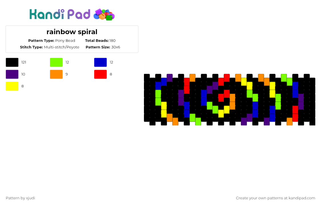 rainbow spiral - Pony Bead Pattern by xjudi on Kandi Pad - black,green,purple