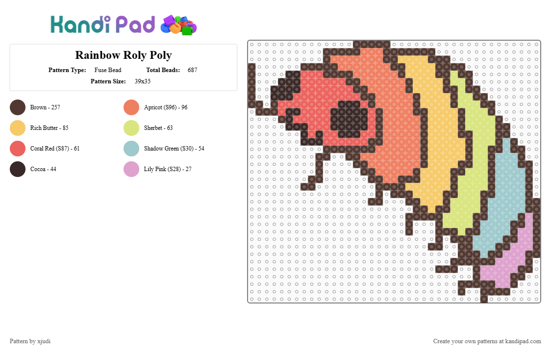 Rainbow Roly Poly - Fuse Bead Pattern by xjudi on Kandi Pad - brown,yellow