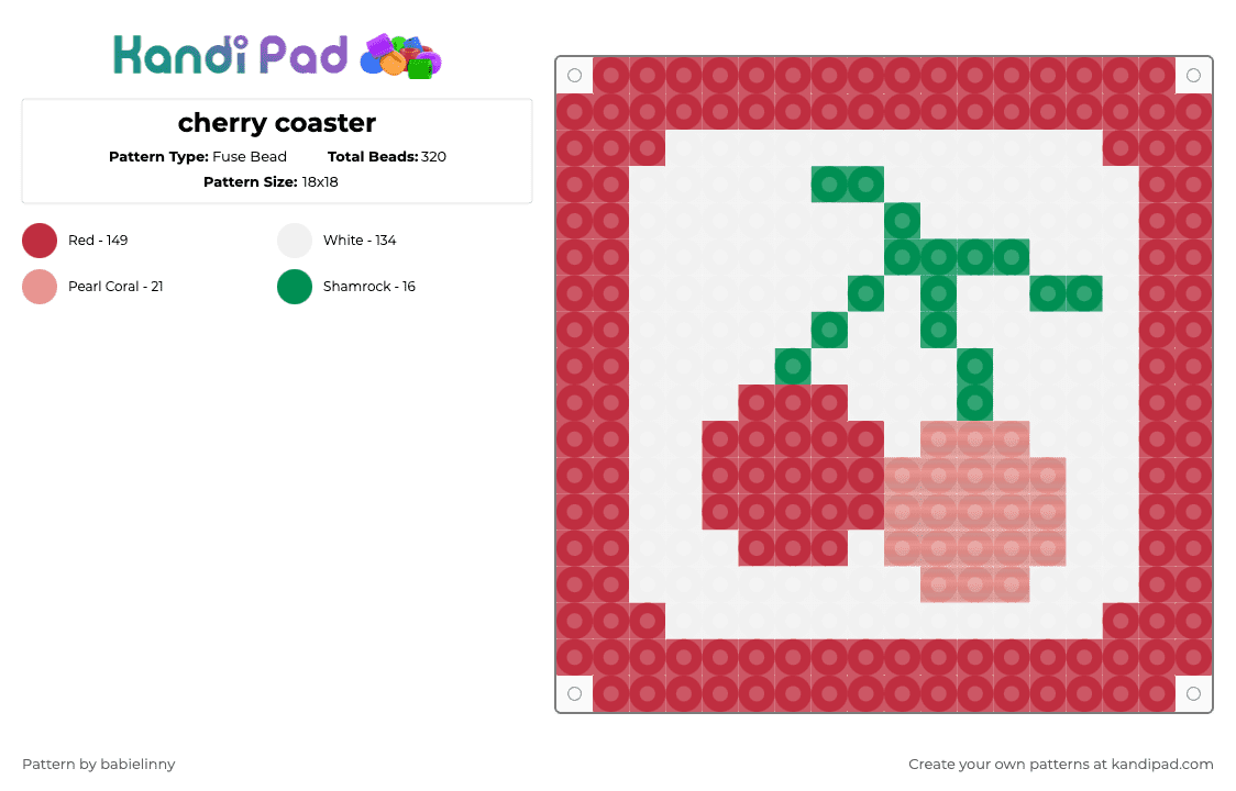 cherry coaster - Fuse Bead Pattern by babielinny on Kandi Pad - red