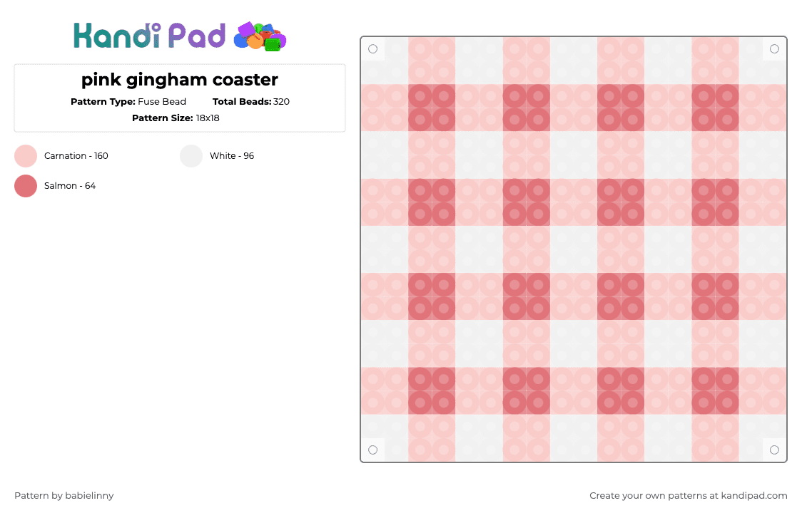 pink gingham coaster - Fuse Bead Pattern by babielinny on Kandi Pad - beige, red
