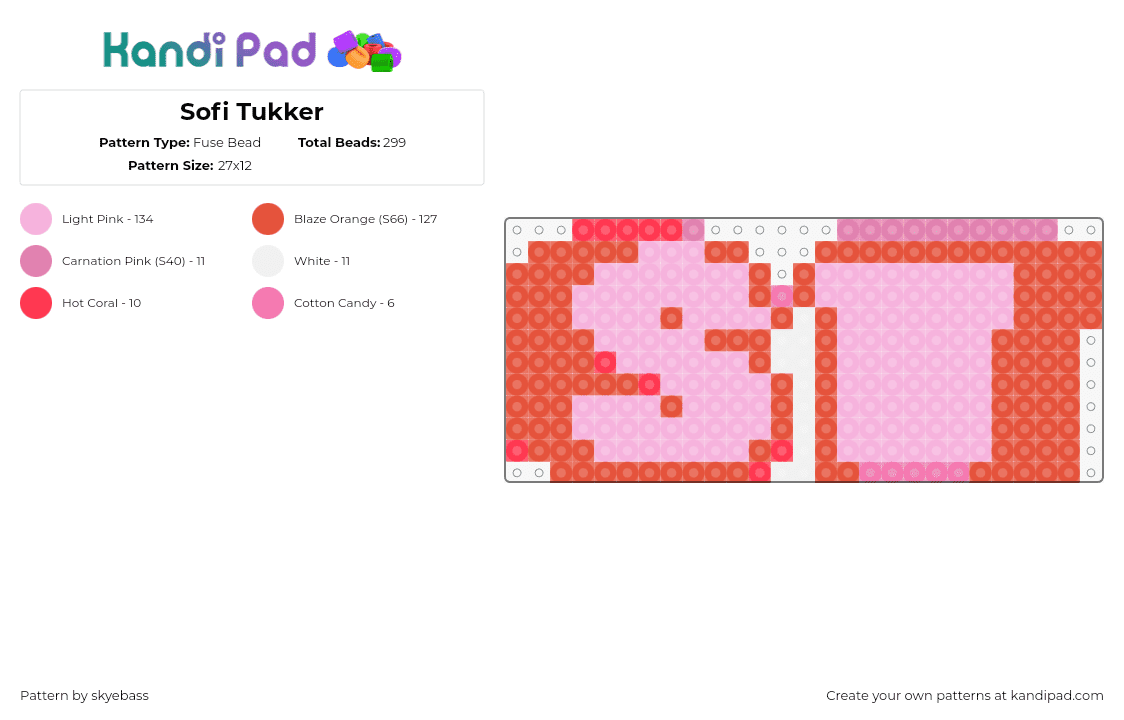 Sofi Tukker - Fuse Bead Pattern by skyebass on Kandi Pad - sofi tukker,logo,text,music,dj,pink,red