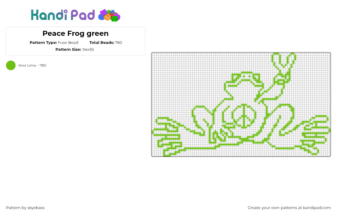 Peace Frog green - Fuse Bead Pattern by skyebass on Kandi Pad - green