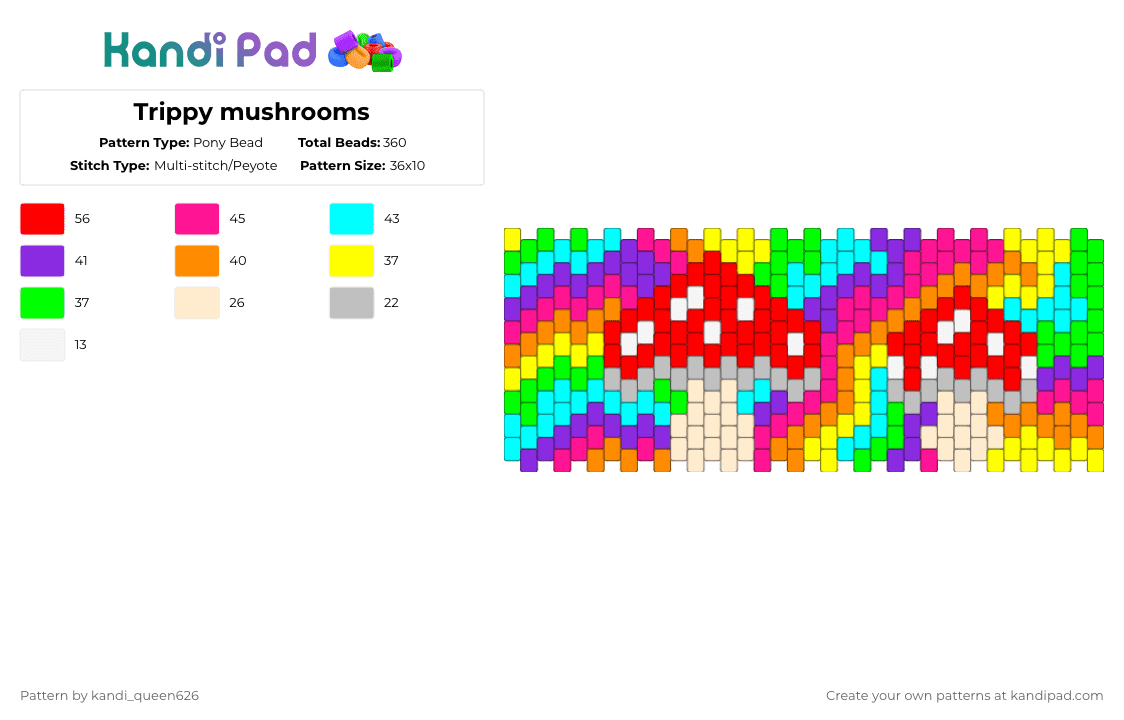Trippy mushrooms - Pony Bead Pattern by kandi_queen626 on Kandi Pad - purple,red,beige,colorful