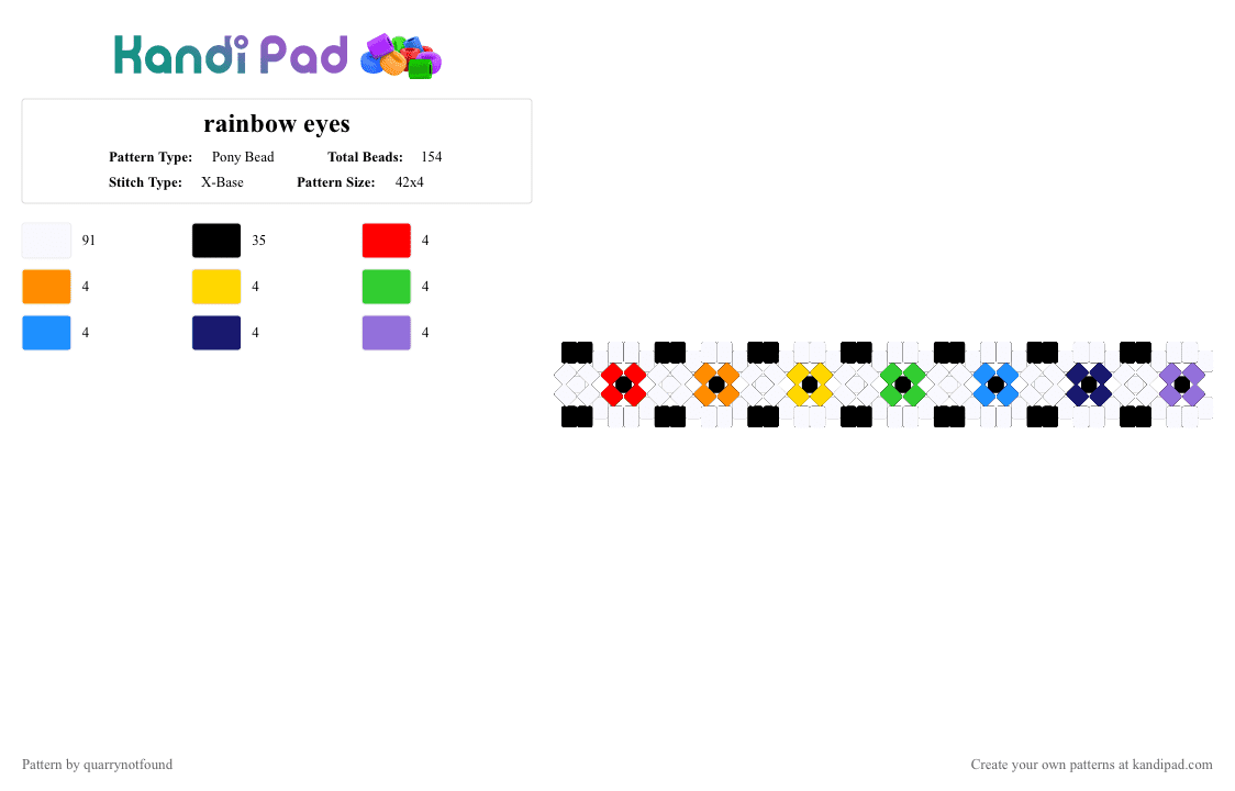 rainbow eyes - Pony Bead Pattern by quarrynotfound on Kandi Pad - white,purple