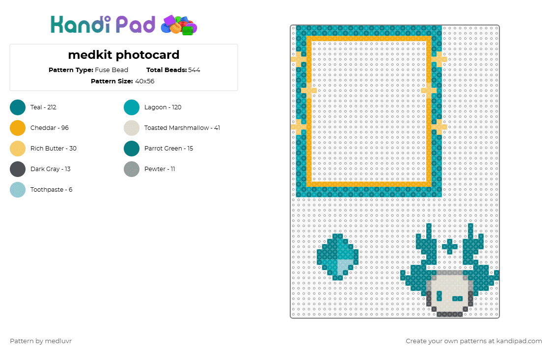medkit photocard - Fuse Bead Pattern by medluvr on Kandi Pad - teal,orange