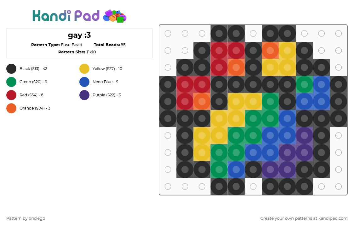 gay :3 - Fuse Bead Pattern by oriclego on Kandi Pad - black,yellow,green,blue