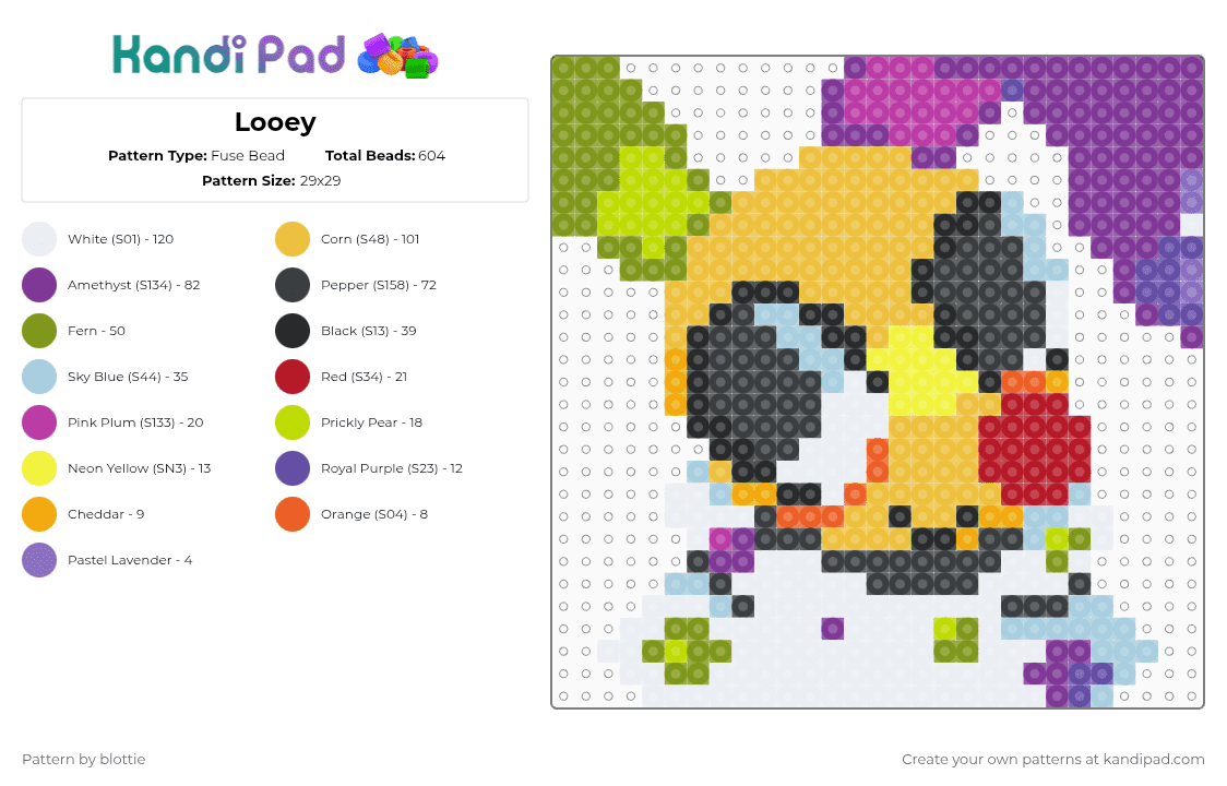 Looey - Fuse Bead Pattern by blottie on Kandi Pad - gold,pink,yellow,dandys world,looey,circus trio,dandy world,art
