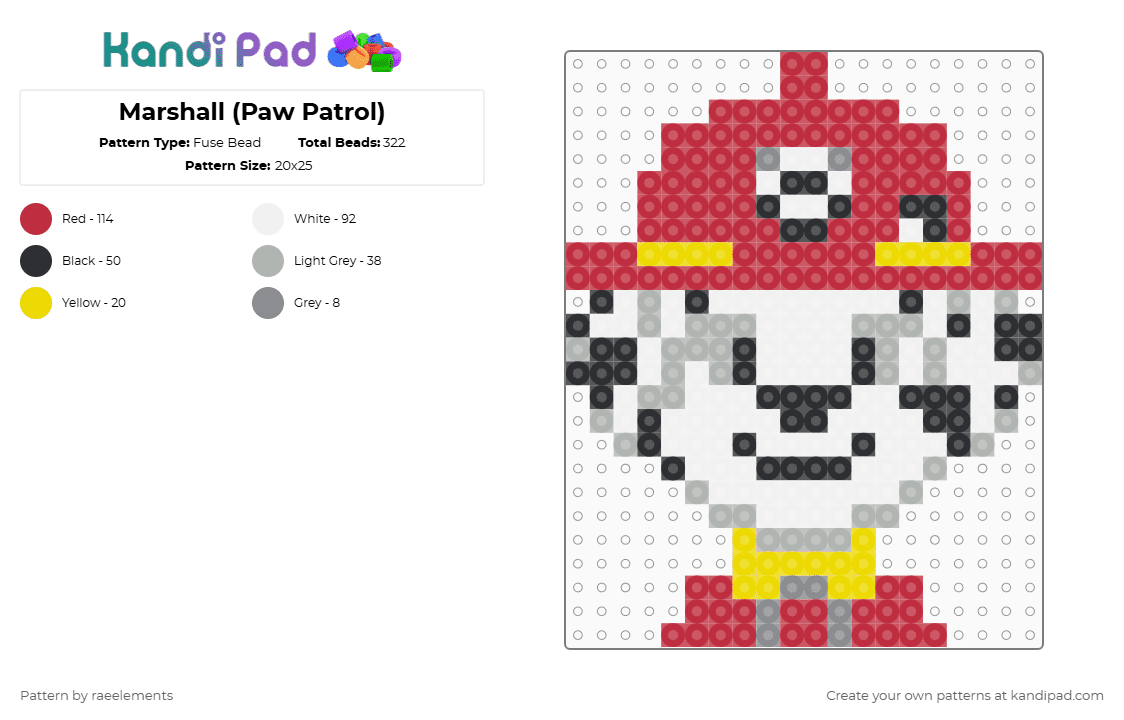 Marshall (Paw Patrol) - Fuse Bead Pattern by raeelements on Kandi Pad - marshall,dog,puppy,cartoon,firefighter,tv show,animal,red,paw patrol