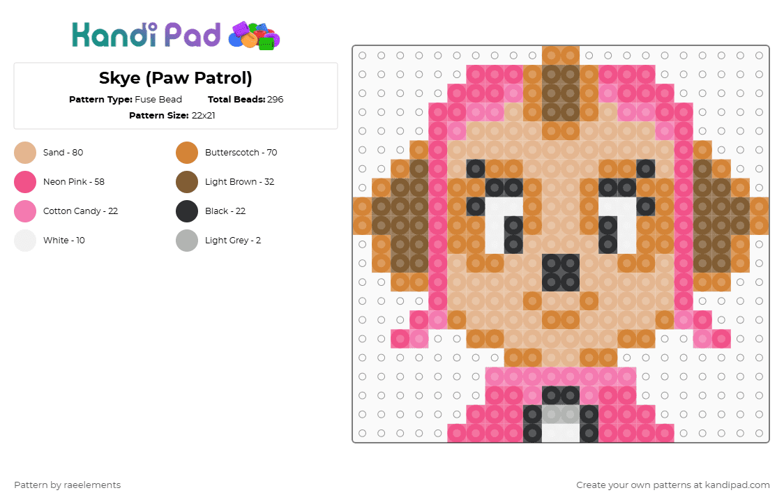 Skye (Paw Patrol) - Fuse Bead Pattern by raeelements on Kandi Pad - orange,pink,beige,paw patrol