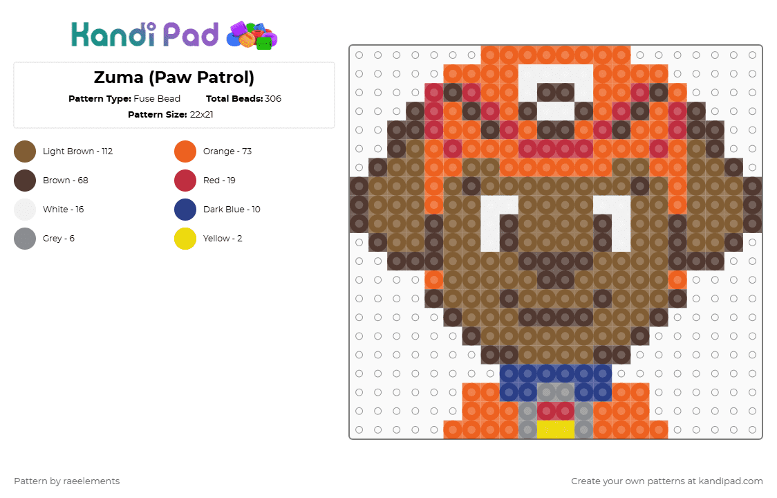 Zuma (Paw Patrol) - Fuse Bead Pattern by raeelements on Kandi Pad - orange,brown,tan,paw patrol