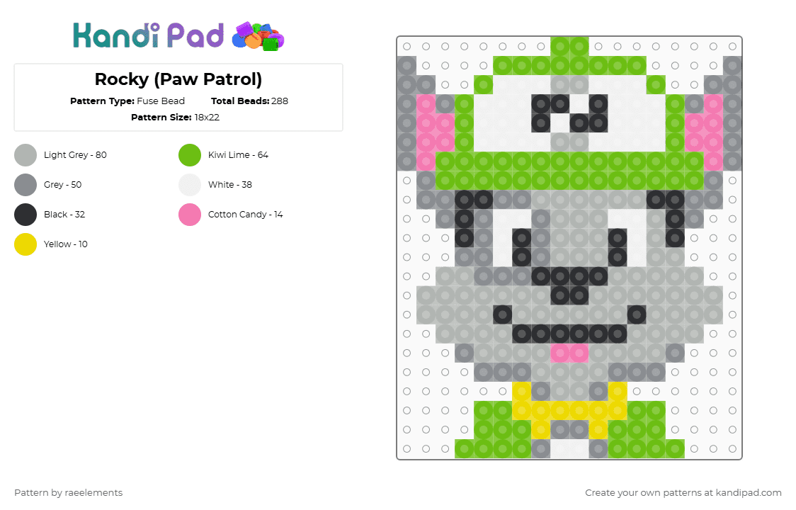 Rocky (Paw Patrol) - Fuse Bead Pattern by raeelements on Kandi Pad - green,beige,gray,paw patrol
