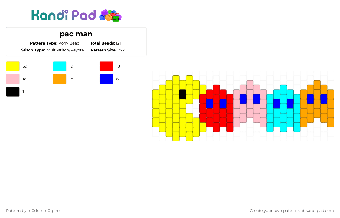 pac man - Pony Bead Pattern by m0dernm0rpho on Kandi Pad - yellow,light blue
