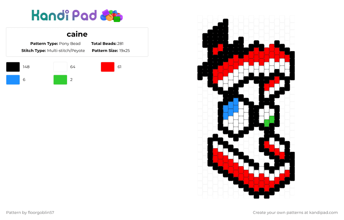 caine - Pony Bead Pattern by floorgoblin57 on Kandi Pad - black,red