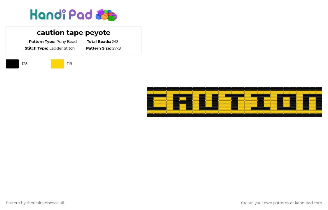 caution tape peyote - Pony Bead Pattern by therealrainbowskull on Kandi Pad - black,yellow