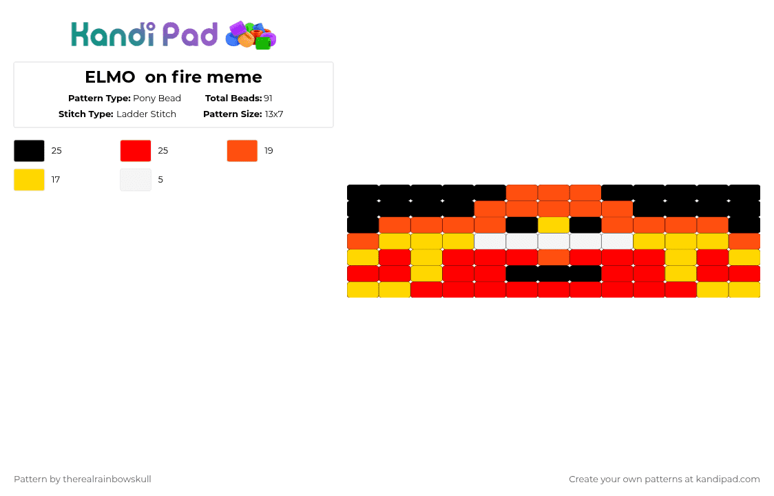 ELMO  on fire meme - Pony Bead Pattern by therealrainbowskull on Kandi Pad - red
