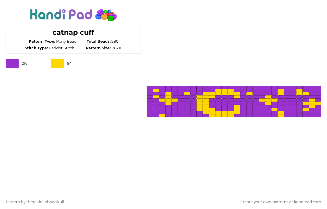 catnap cuff - Pony Bead Pattern by therealrainbowskull on Kandi Pad - purple