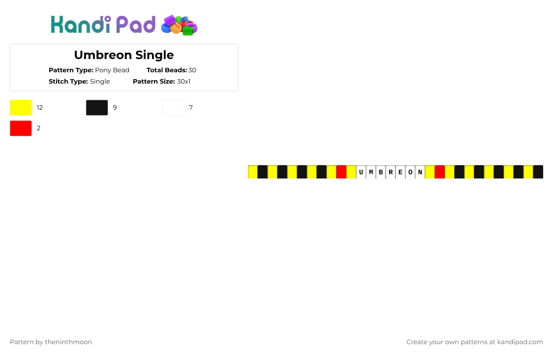 Umbreon Single - Pony Bead Pattern by theninthmoon on Kandi Pad - pokemon, umbreon, yellow