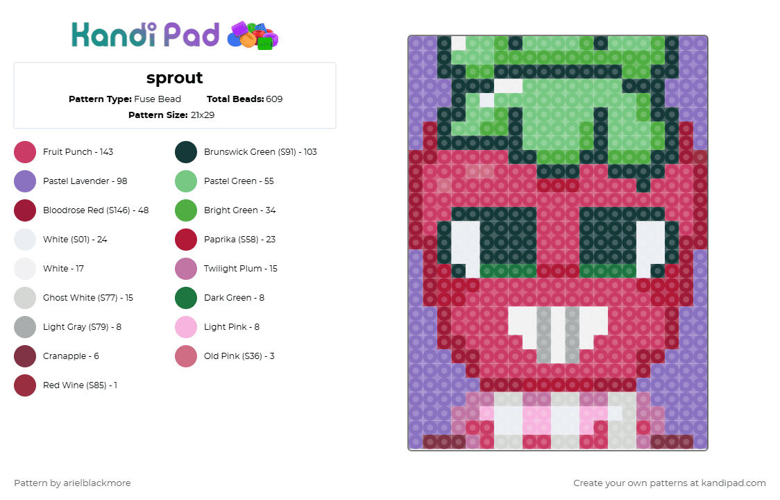 sprout - Fuse Bead Pattern by arielblackmore on Kandi Pad - blue,red,pink